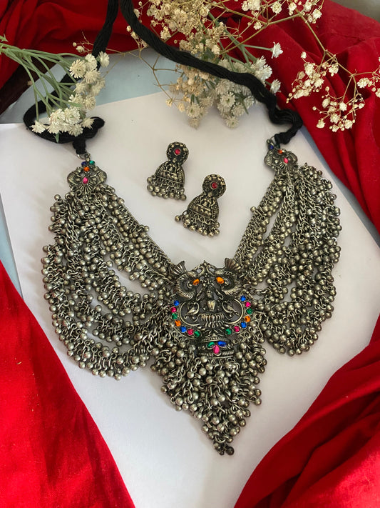 LAXMI JI LAYERED GHUNGHROO NECKLACE SET Gehnacollections
