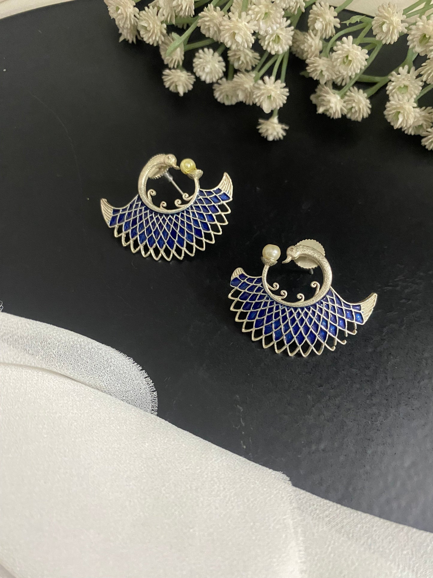 MEENAKARI MOR STUDS Gehnacollections