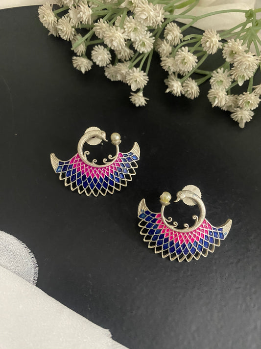 MEENAKARI MOR STUDS Gehnacollections
