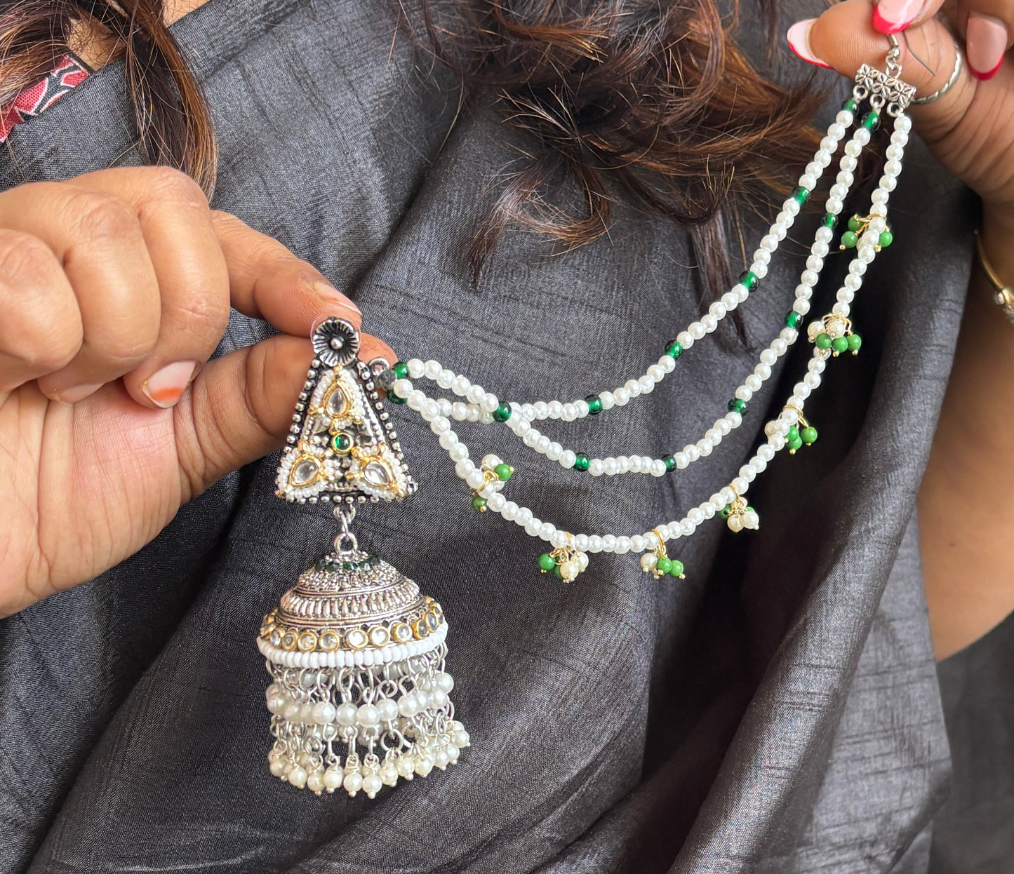 SHEILA JHUMKA WITH KAAN CHAIN Gehnacollections