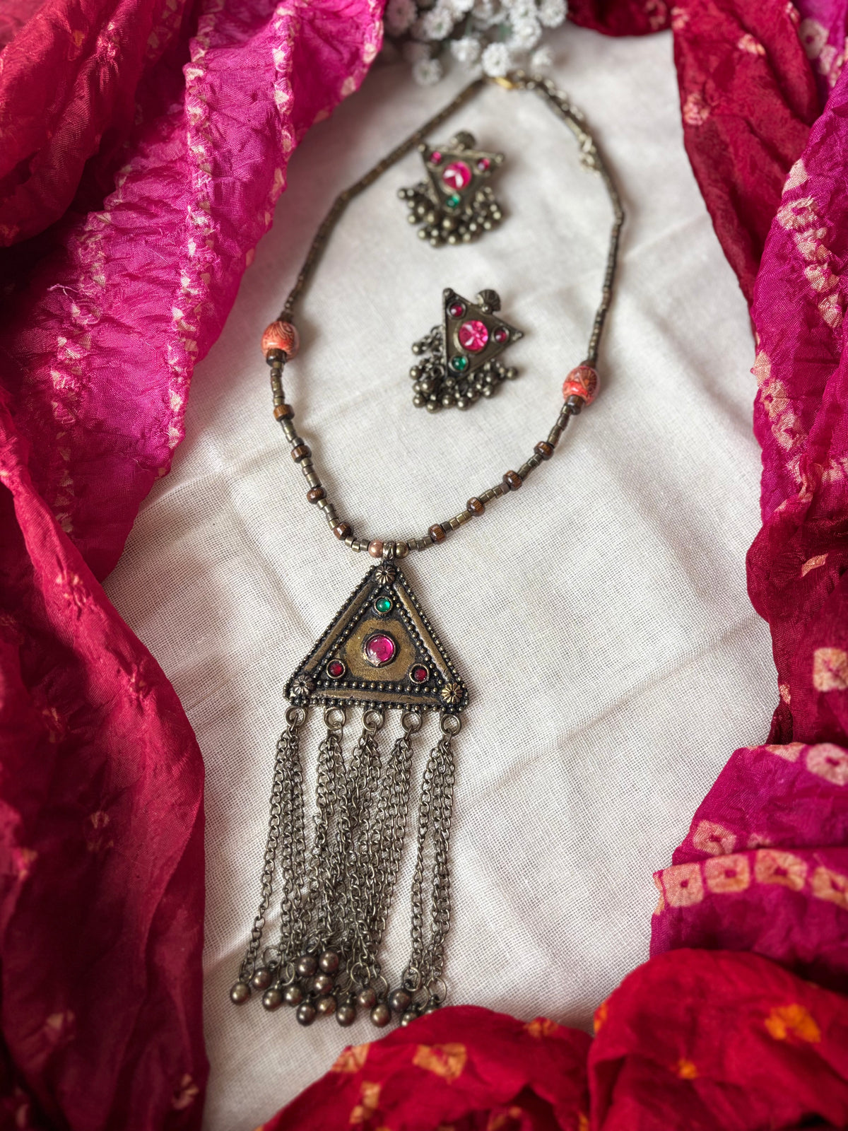 Madhu Long Afghani look like necklace set Gehnacollections