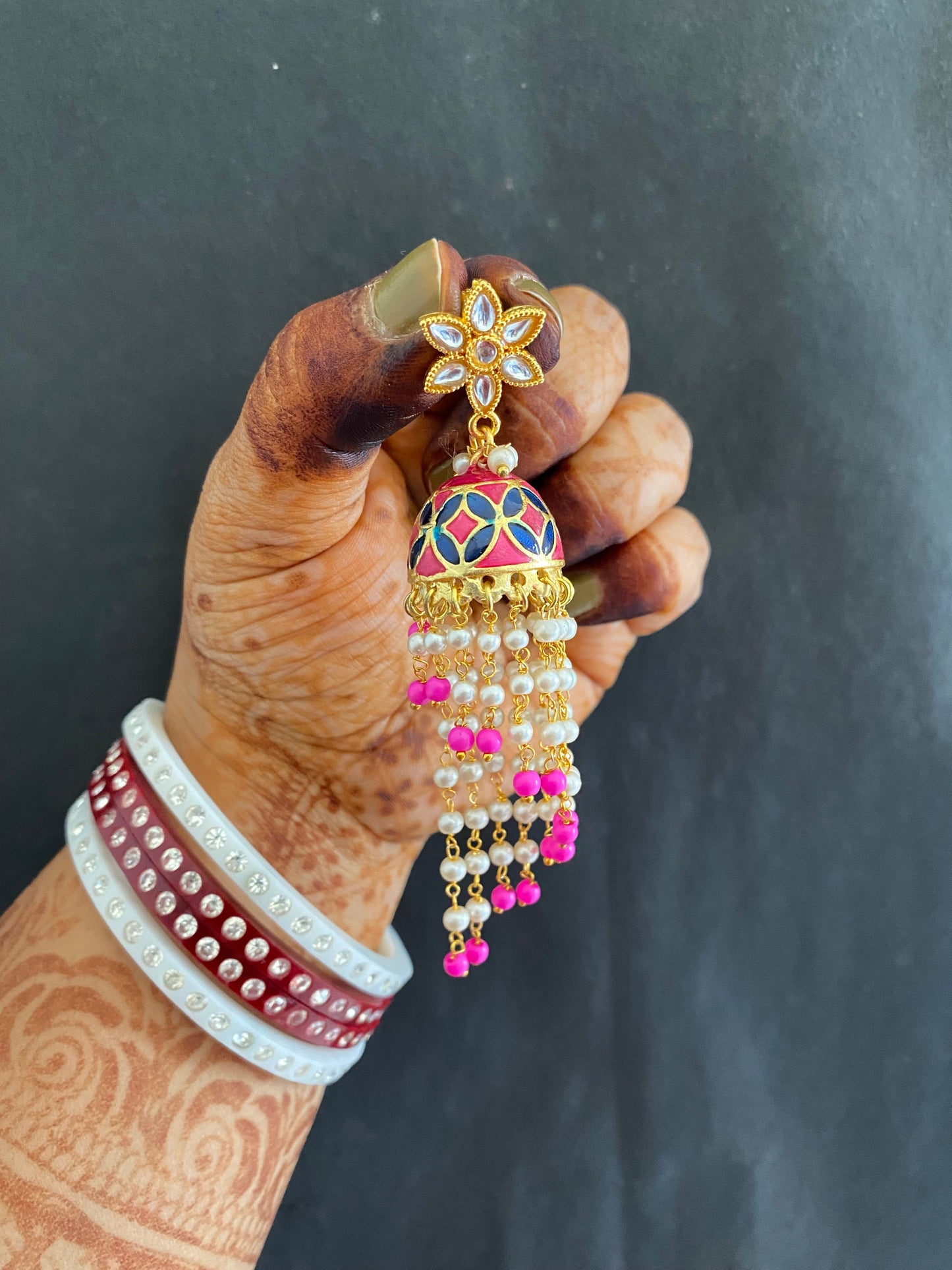 FLOWER MEENAKARI JHUMKA Gehnacollections