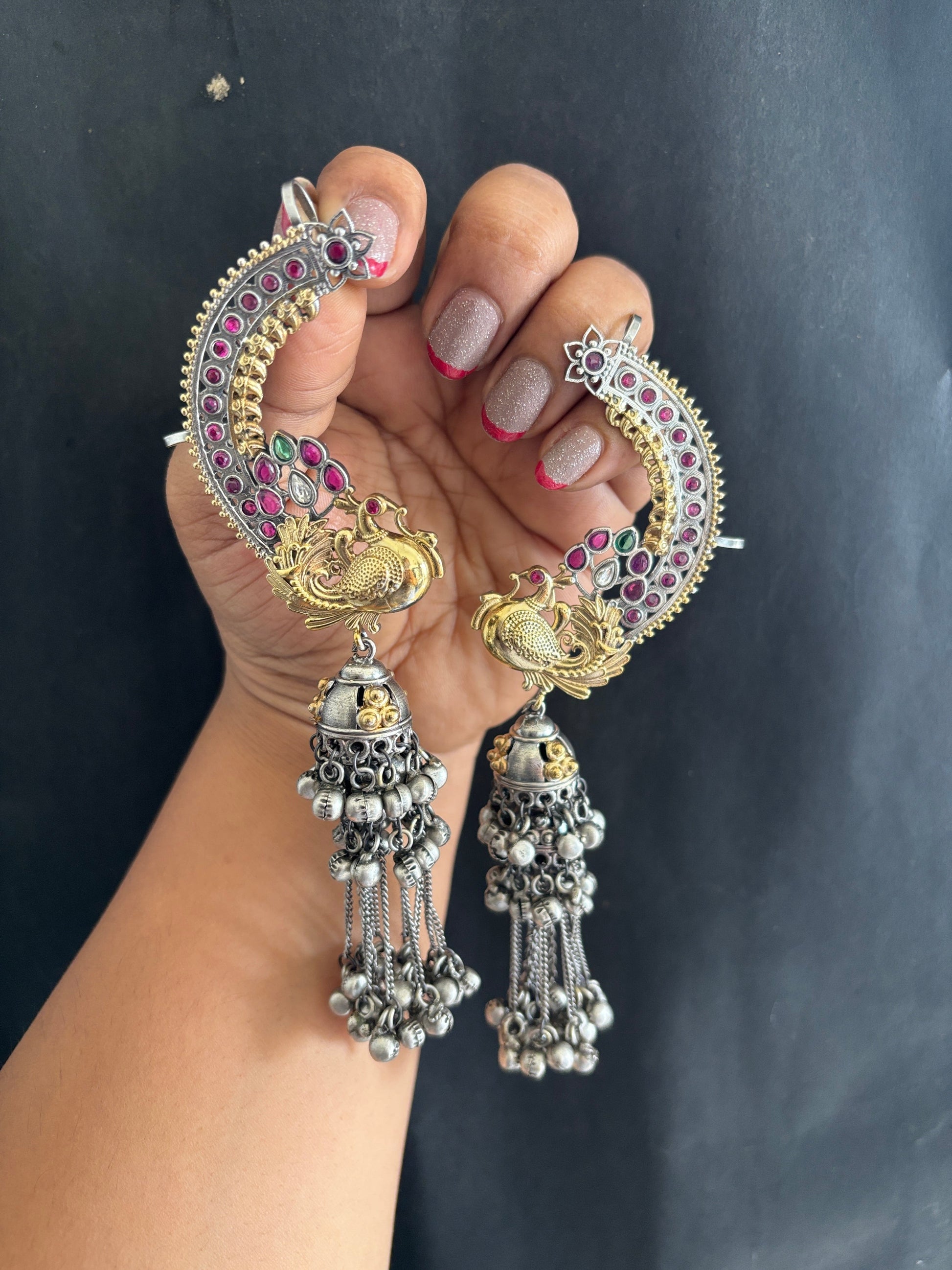 DUAL TONE MOR JHUMKA Gehnacollections