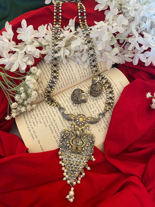 DUAL TONE FISH LONG NECKLACE SET Gehnacollections