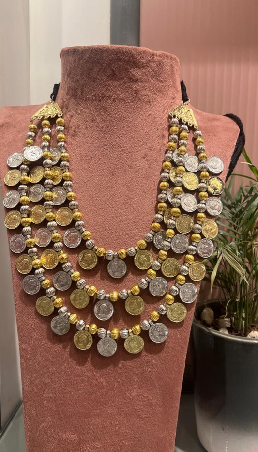 COIN TRIPLE LAYER DUAL TONE NECKLACE Gehnacollections