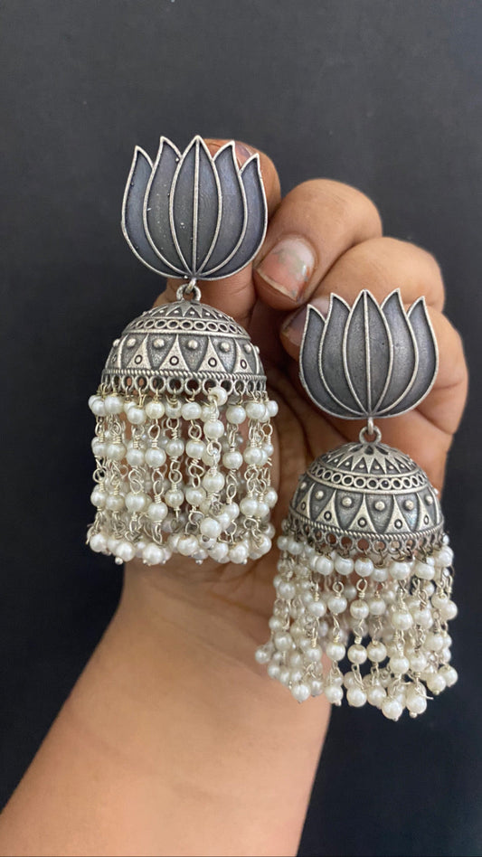 LOTUS PEARL JHUMKA Gehnacollections