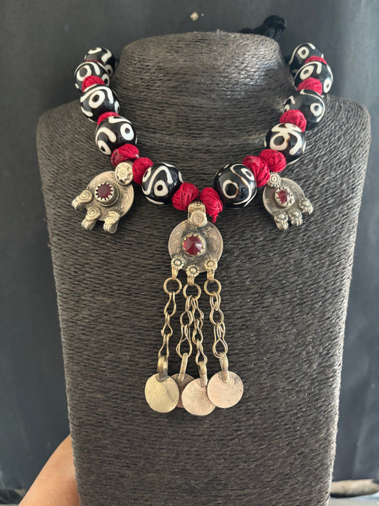 BEADS NECKLACE WITH AFGHANI COINS Gehnacollections