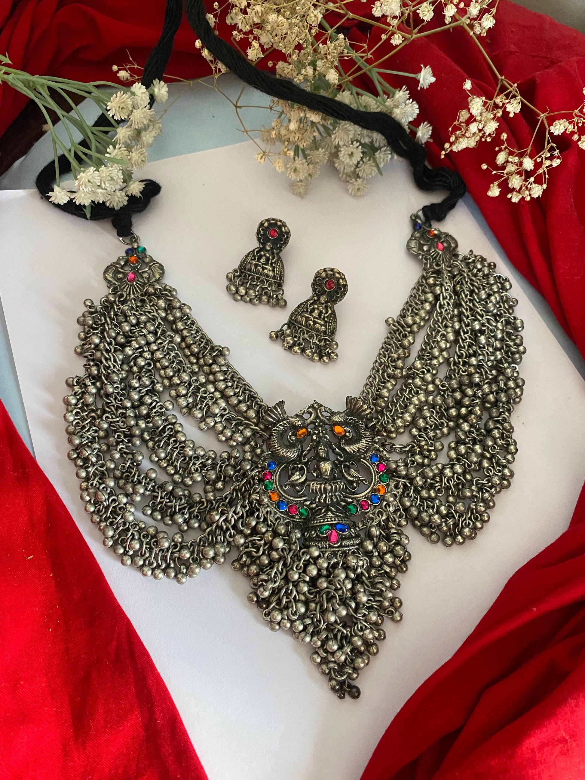 LAXMI JI LAYERED GHUNGHROO NECKLACE SET Gehnacollections