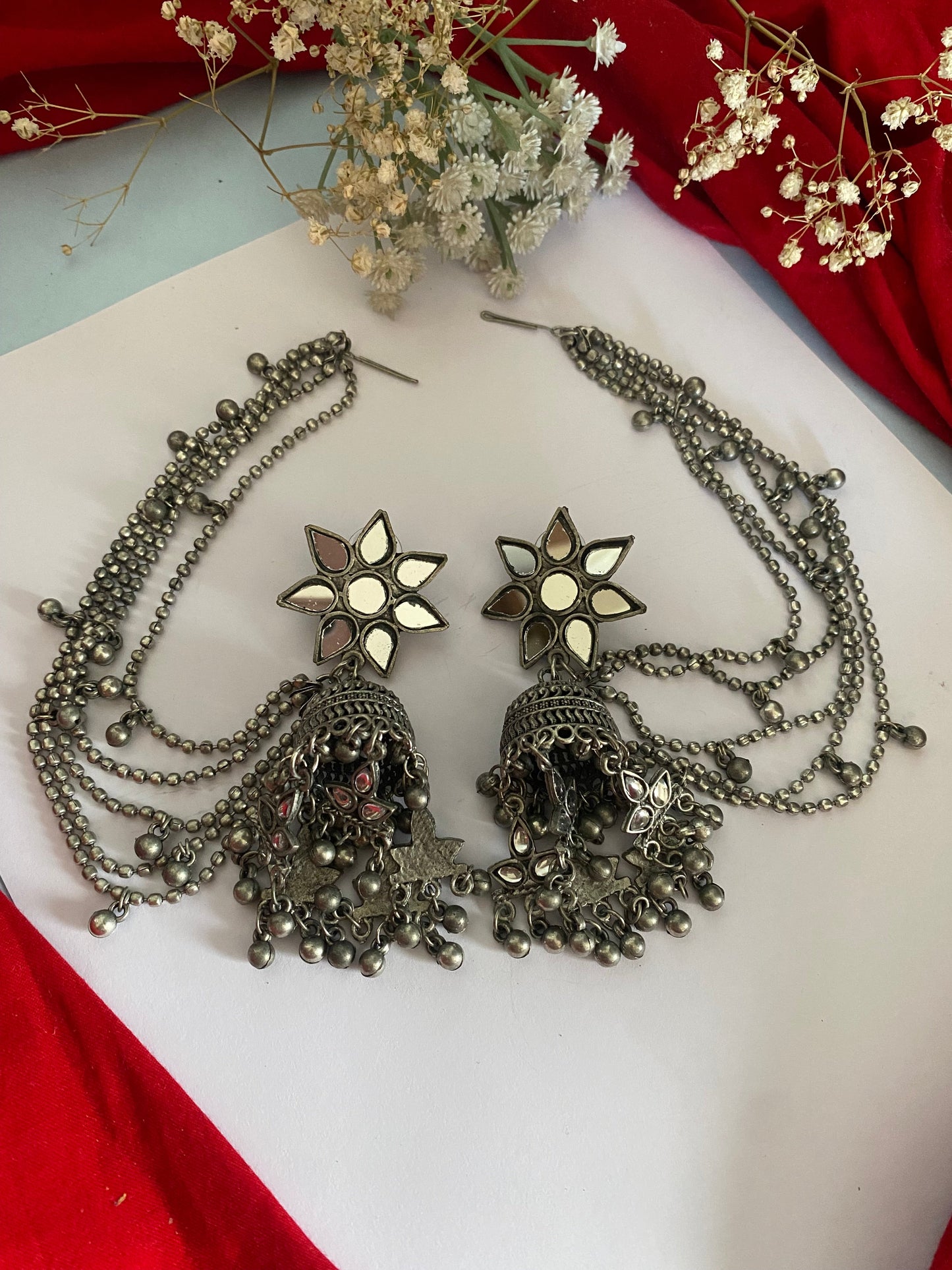 SITARA MIRROR JHUMKA WITH KAAN CHAIN Gehnacollections