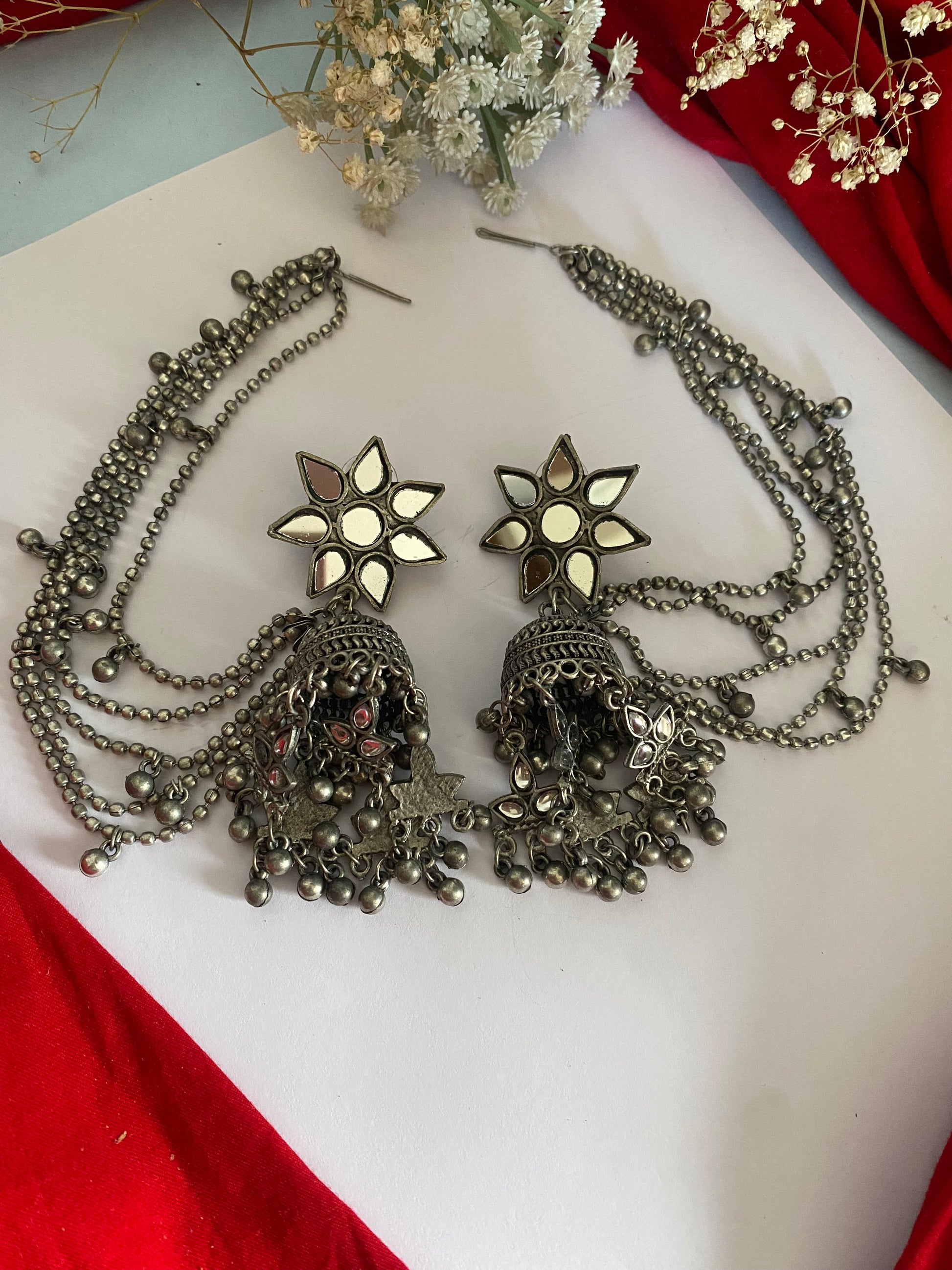 SITARA MIRROR JHUMKA WITH KAAN CHAIN Gehnacollections