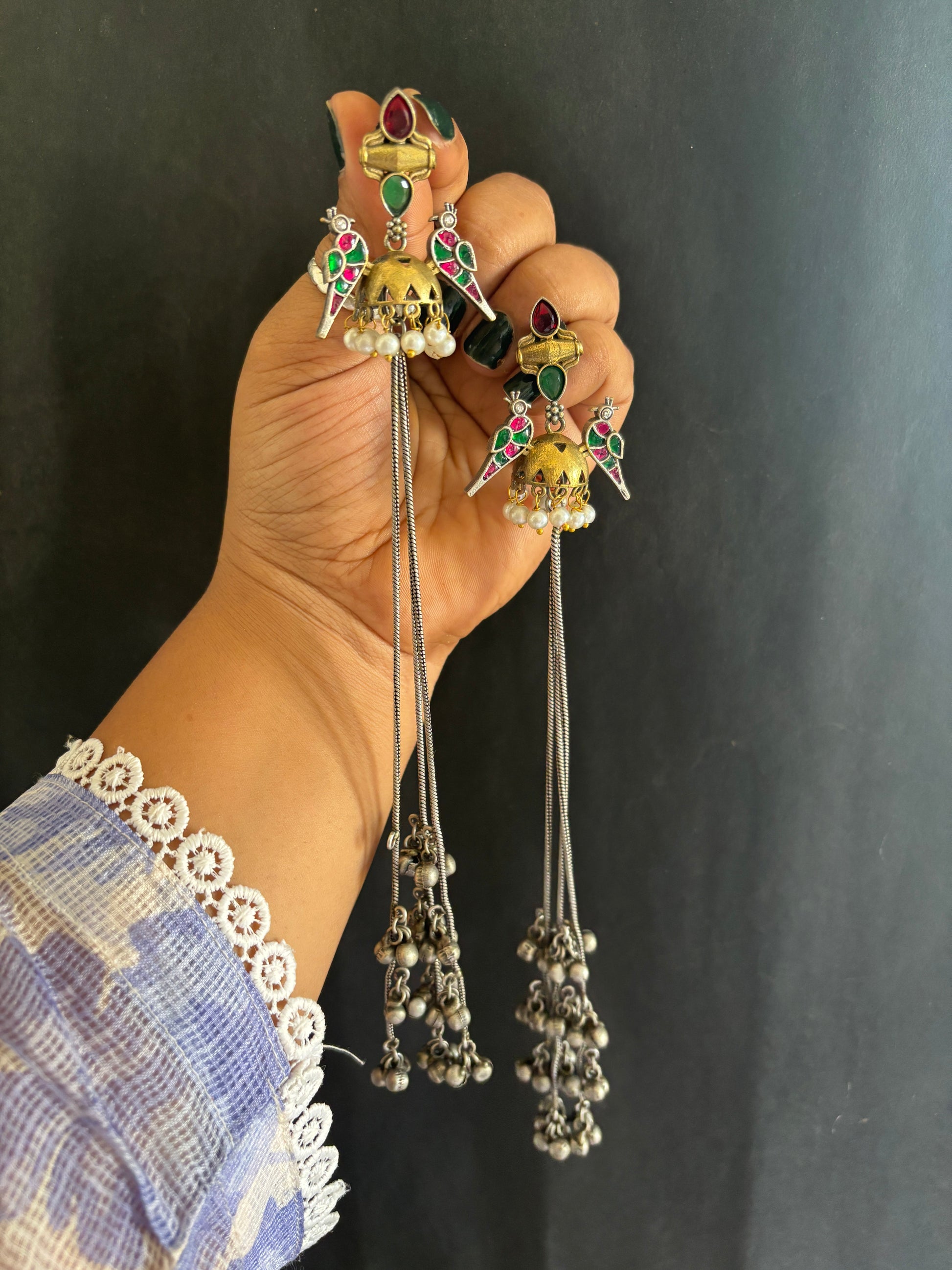 Mor Dual Tone Kashmiri Earrings Gehnacollections