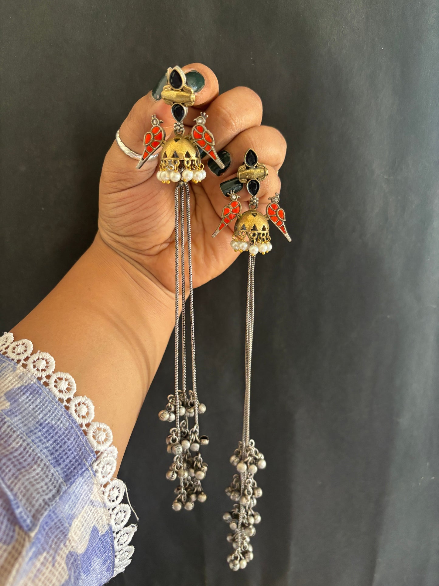 Mor Dual tone Kashmiri Earrings Gehnacollections