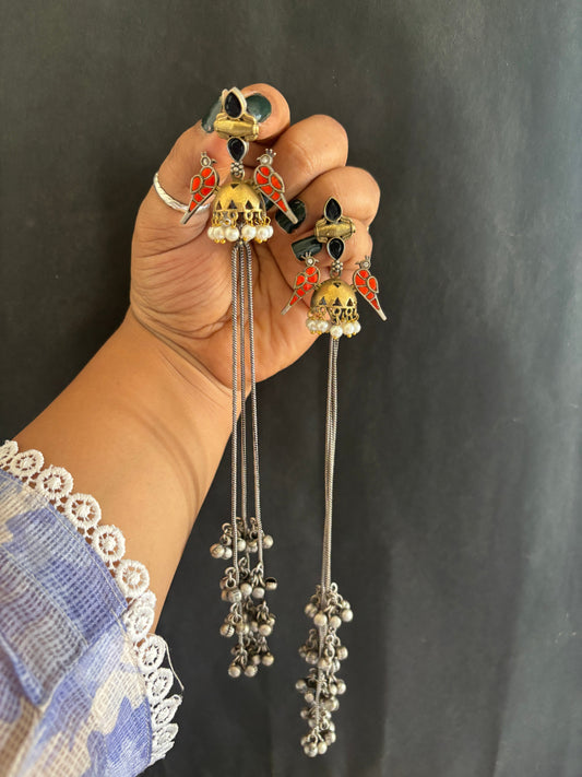 Mor Dual tone Kashmiri Earrings Gehnacollections