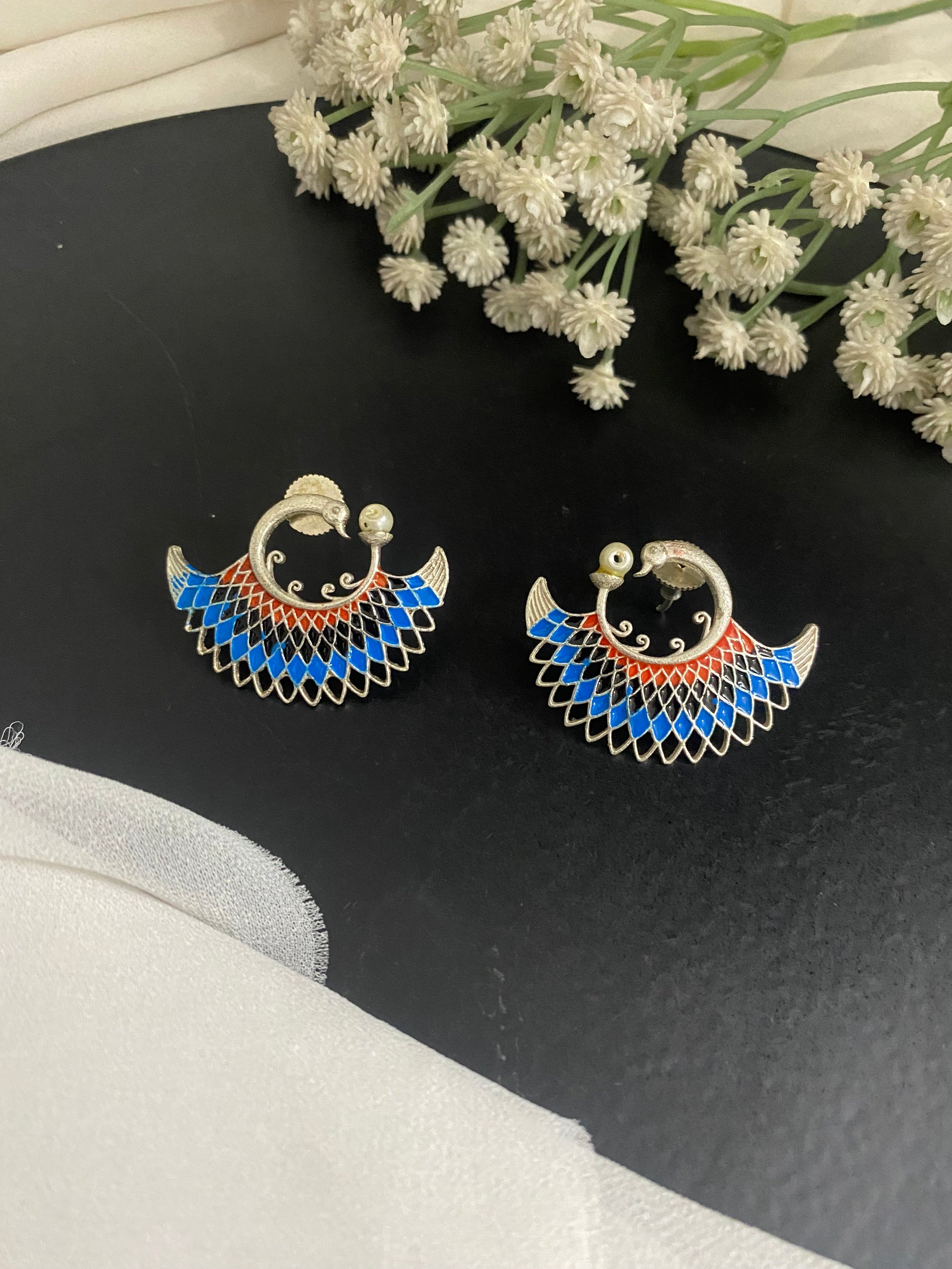 MEENAKARI MOR STUDS Gehnacollections