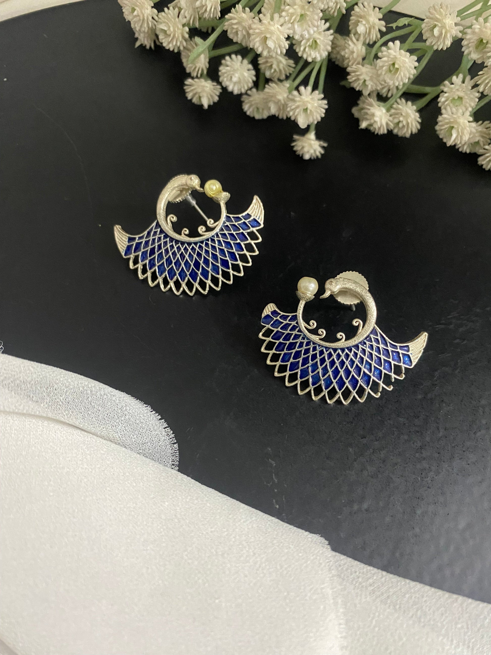 MEENAKARI MOR STUDS Gehnacollections