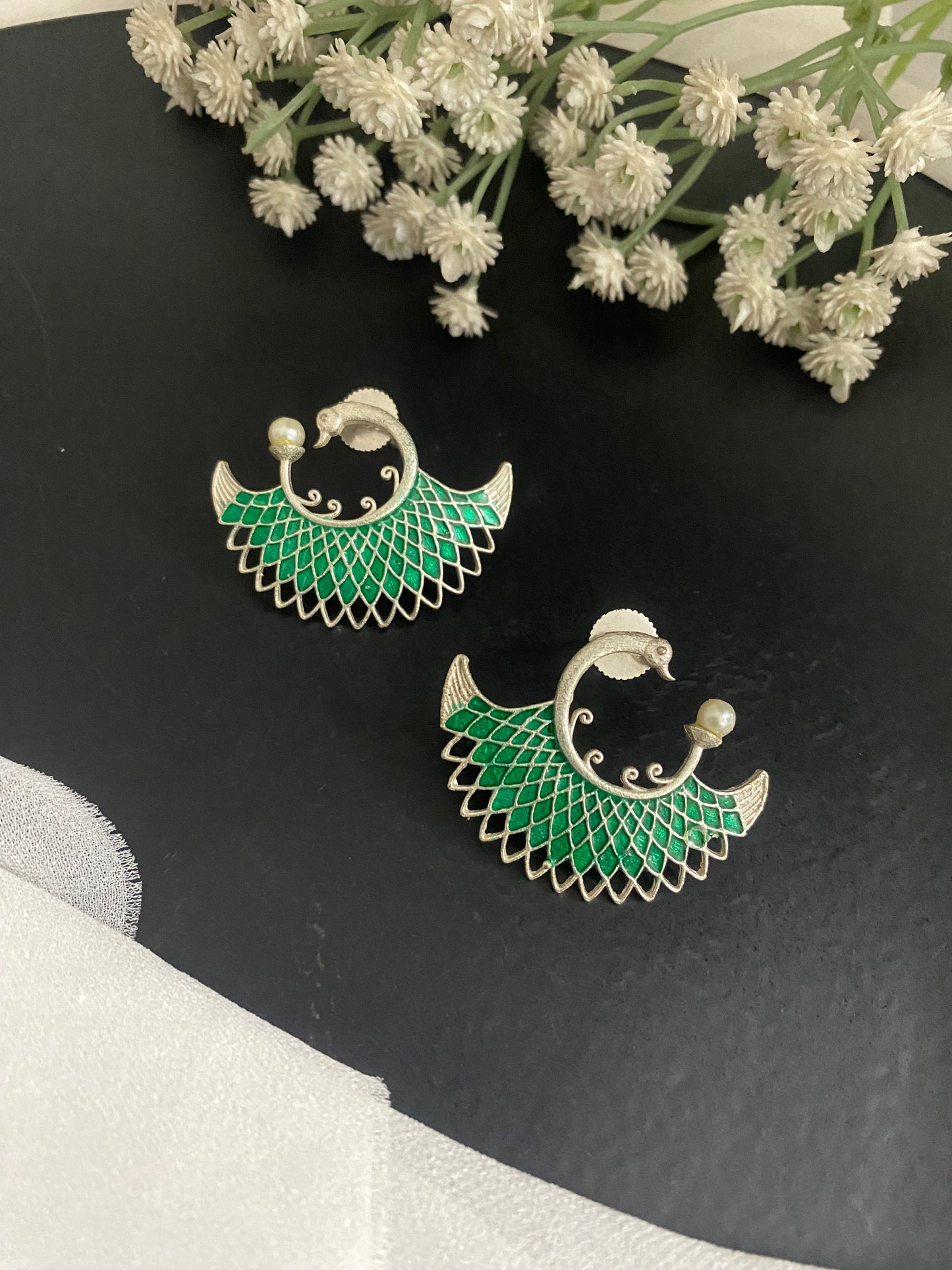 MEENAKARI MOR STUDS Gehnacollections