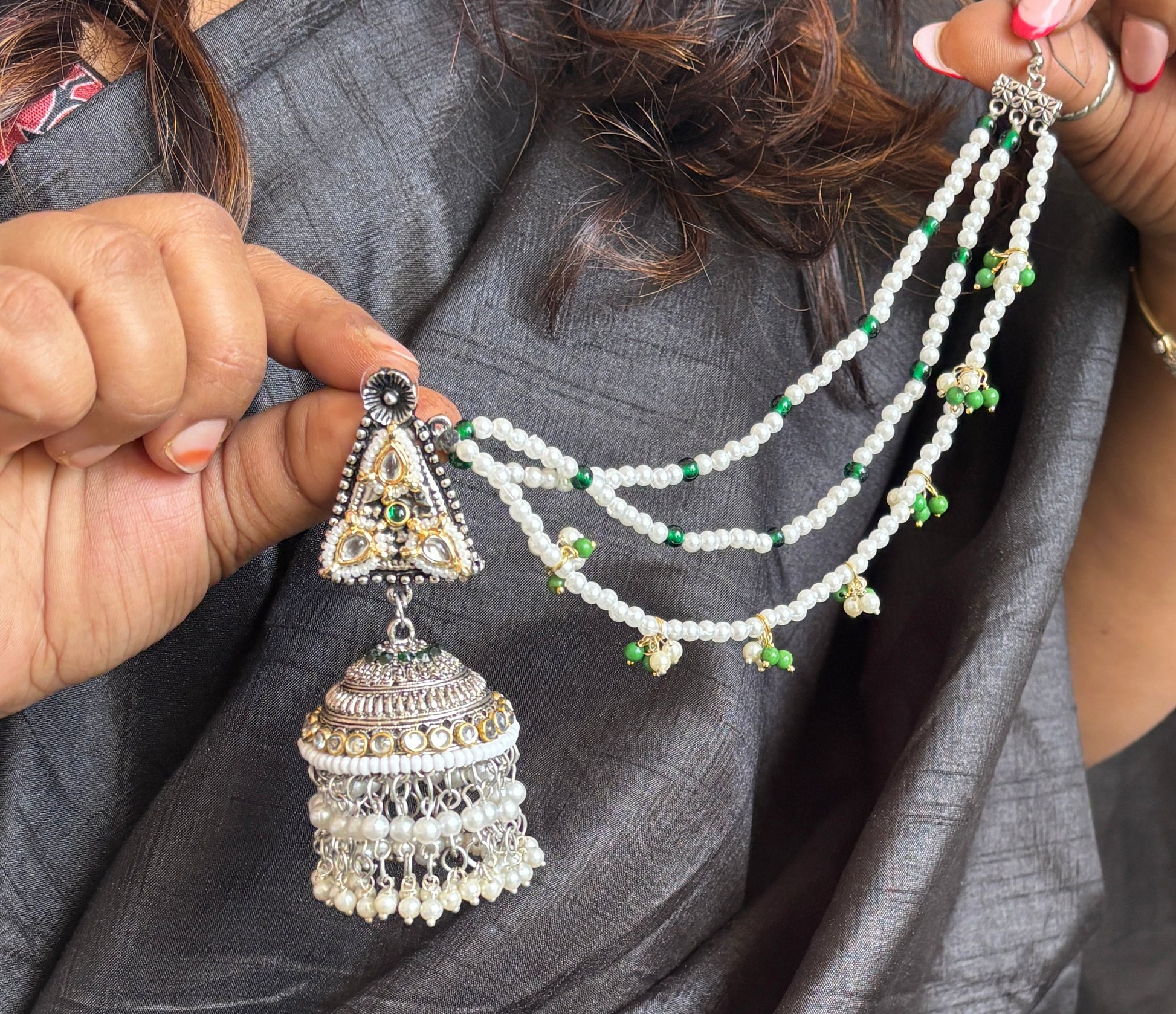 SHEILA JHUMKA WITH KAAN CHAIN Gehnacollections
