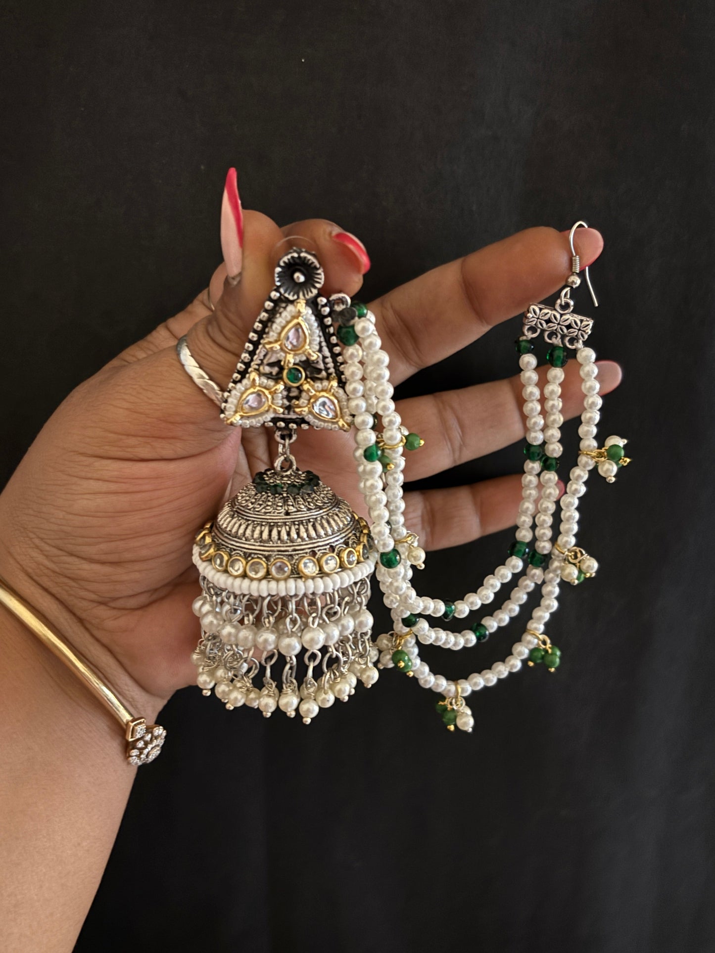 SHEILA JHUMKA WITH KAAN CHAIN Gehnacollections