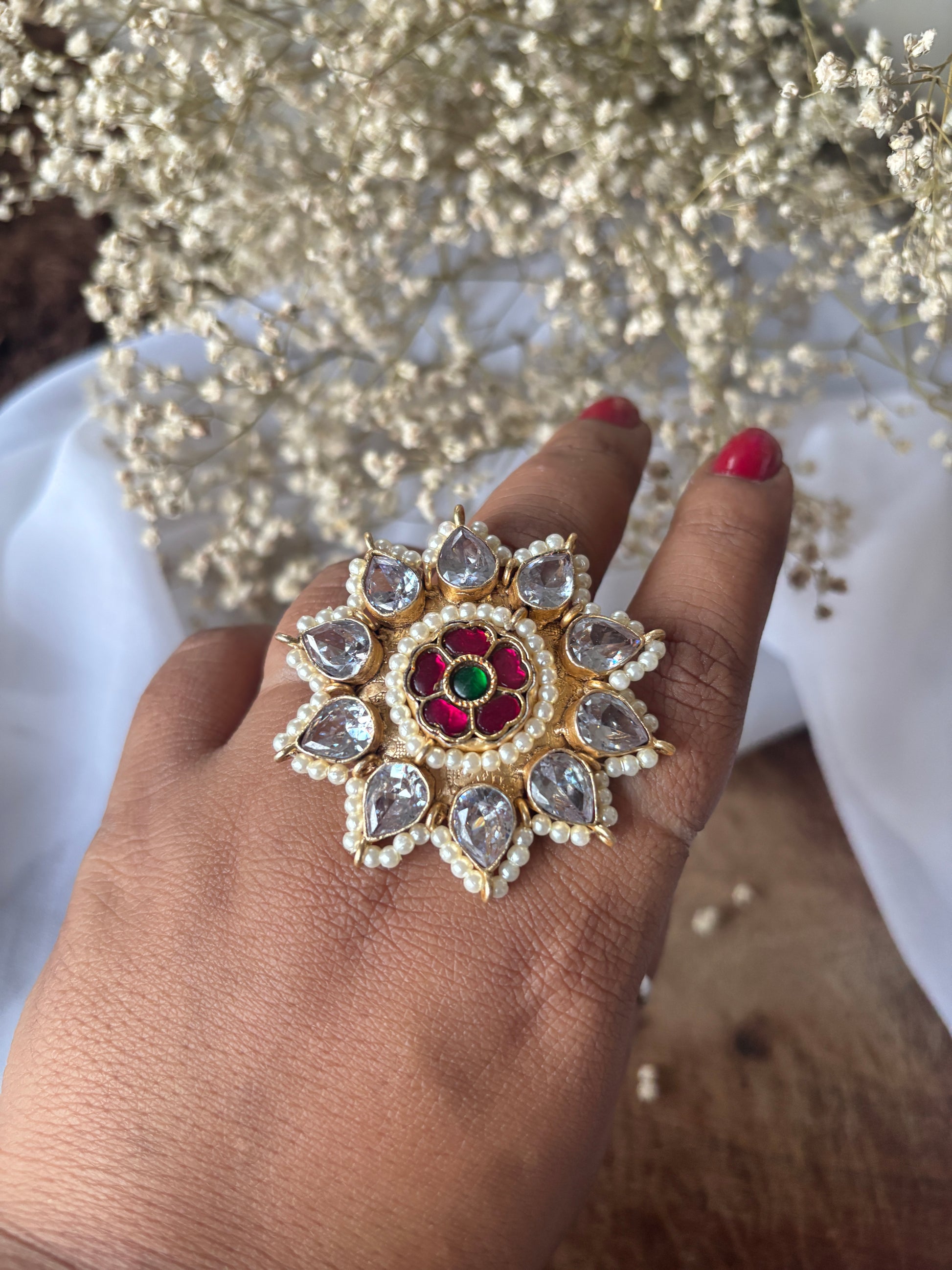 Hansika Pachi kundan Ring Gehnacollections