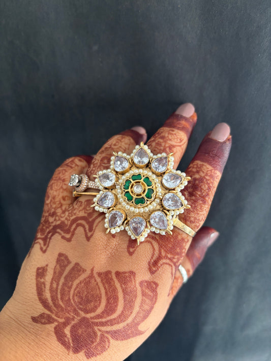 Hansika Pachi Kundan Ring Gehnacollections