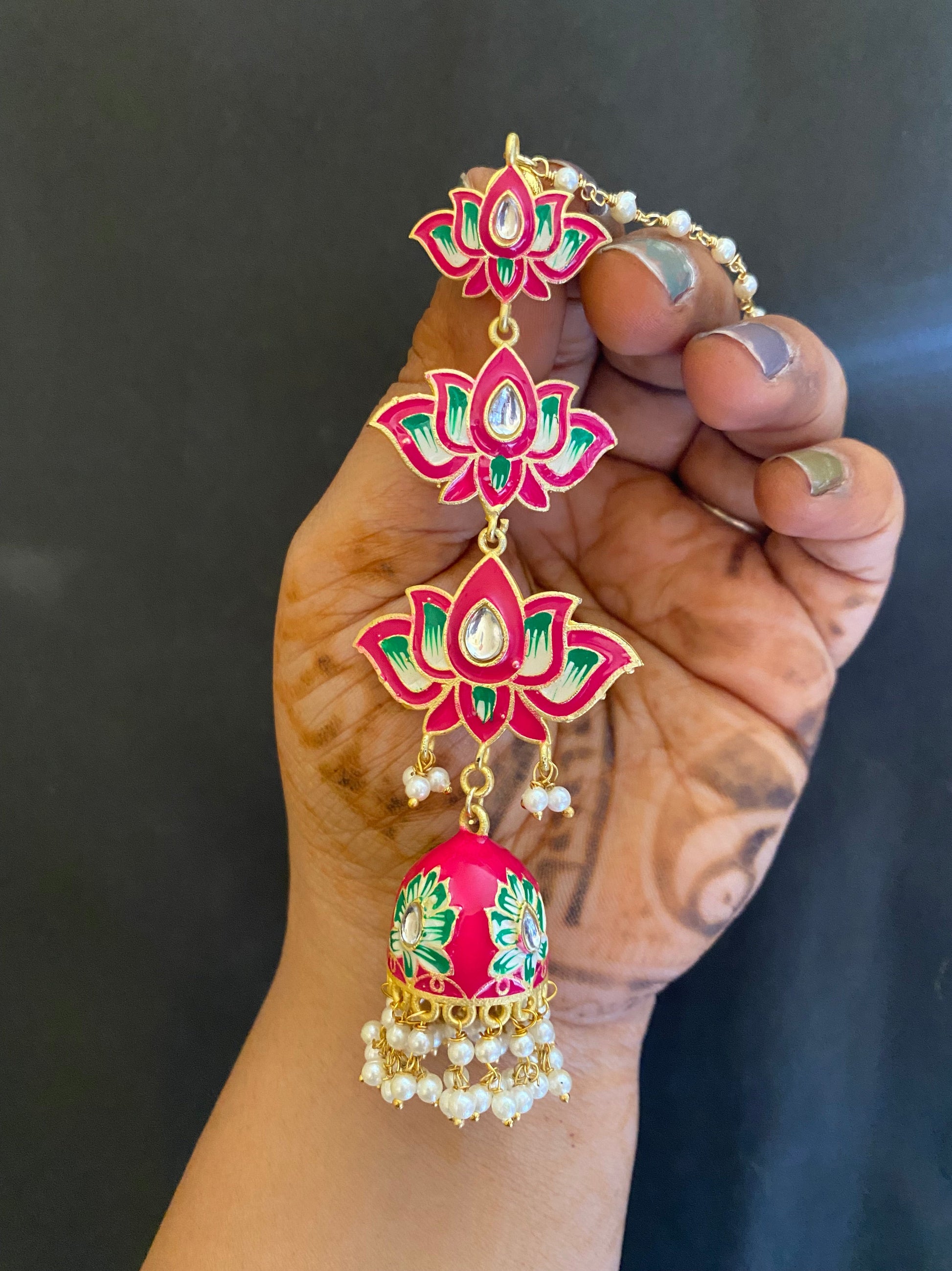 LOTUS MEENAKARI JHUMKA Gehnacollections