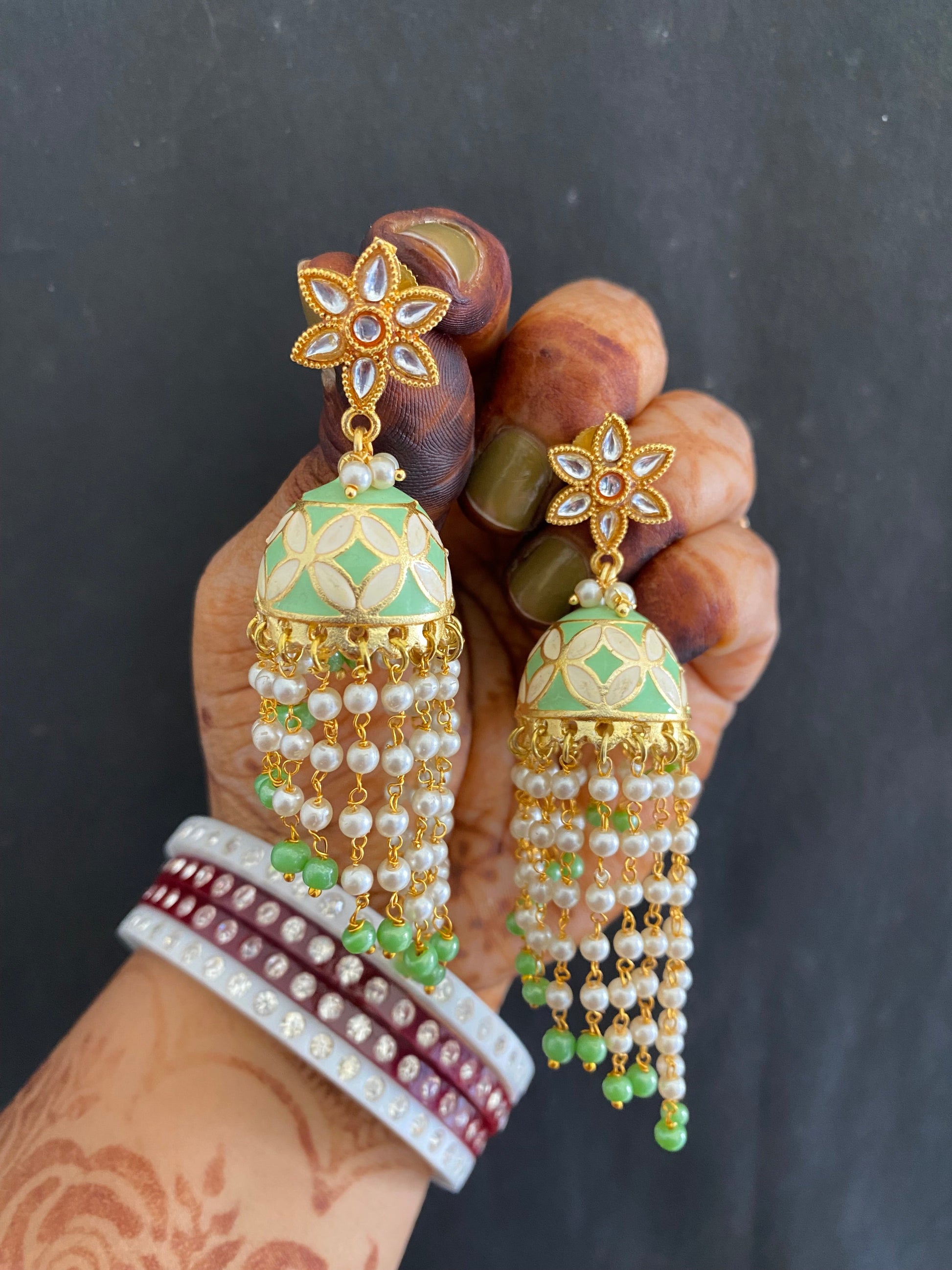FLOWER MEENAKARI JHUMKA Gehnacollections
