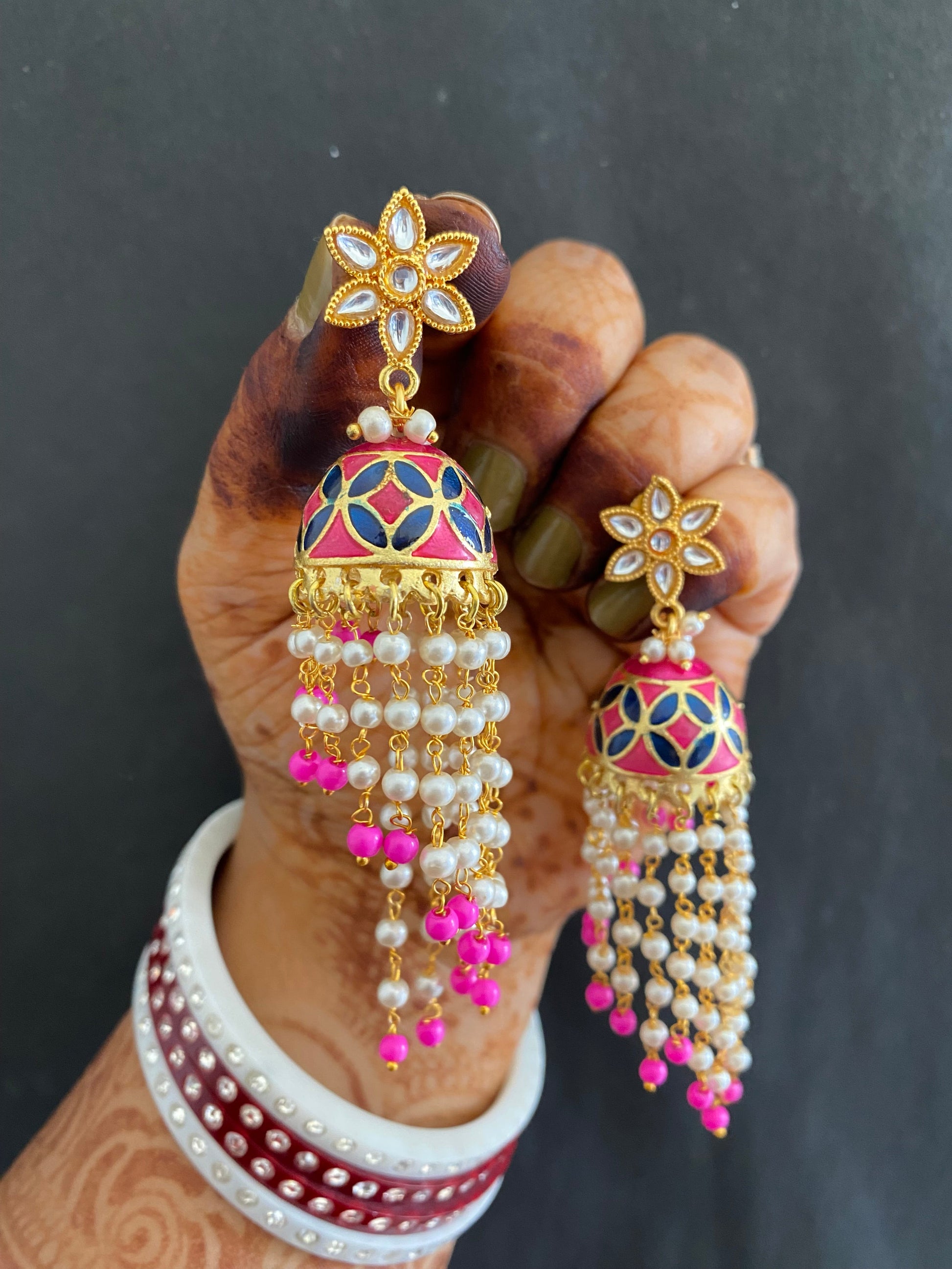 FLOWER MEENAKARI JHUMKA Gehnacollections