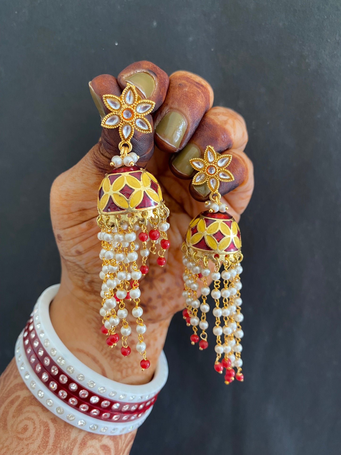 FLOWER MEENAKARI JHUMKA Gehnacollections